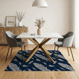 Navy Blue Feather Pattern Area Rug