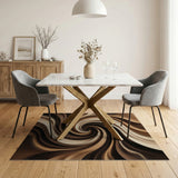 ODIKA Modern Coffee Swirl Abstract Washable Rug - 3D Spiral Low Pile Non-Slip Area Rug