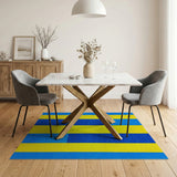 Vibrant Yellow Blue Vertical Stripe Area Rug