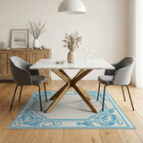 Elegant Blue Ornate Floral Border Area Rug