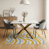 Yellow Blue Abstract Wave Area Rug