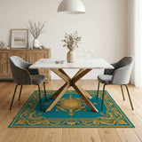 Traditional Persian Teal Gold Ornate Medallion Area Rug