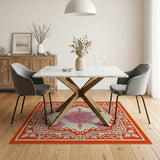 Vibrant Orange Border Pink Floral Medallion Rug