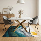 Teal Mountain Sunrise Washable Area Rug
