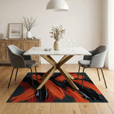 ODIKA Modern Abstract Red and Black Brushstroke Machine Washable Area Rug - Low Pile Non-Slip Art Decor