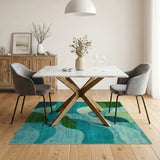 Blue and Teal Teal Green Abstract Wave Area Rug