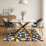 Interlocking Blue Geometric Area Rug