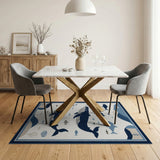 Navy Whale Playful Fish Nautical Area Rug
