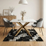 Black White Distressed Wood Plank Patchwork Rug