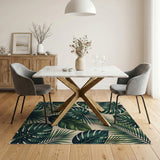 Green Lush Green Monstera and Palm Leaf Area Rug