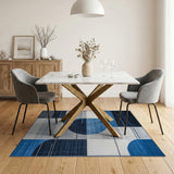 Blue and Teal Geometric Modern Navy Blue Geometric Abstract Area Rug