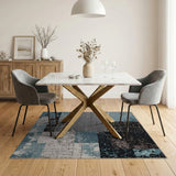 Teal Blue Distressed Patchwork Area Rug