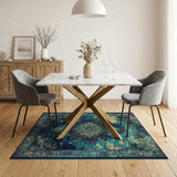 Blue and Teal Vintage Teal Persian Medallion Area Rug