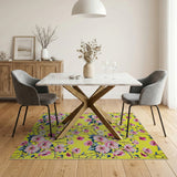 Sunny Yellow Pink Magnolia Floral Area Rug