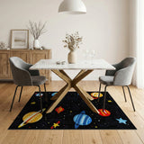Pixel Space Planets Kids Cartoon Area Rug