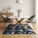 Nautical Ship Wheel Blue Area Rug