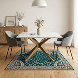 Teal Traditional Persian Area Rug with Floral Lattice