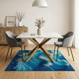 Dynamic Ocean Waves Blue Teal Area Rug