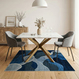 Fluid Blue Waves Abstract Area Rug