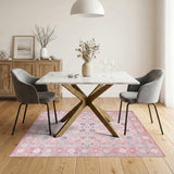 Washable Pink Floral Vintage Washable Area Rug
