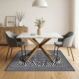 Navy Blue Zebra Geometric Area Rug
