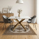 Ornate Beige Persian Area Rug with Brown Motifs