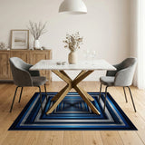 Navy Blue Silver Tunnel Illusion Area Rug