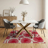 Bold Red Palm Frond Leaf Area Rug