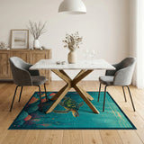Blue and Teal Teal Sea Turtle Coral Reef Area Rug