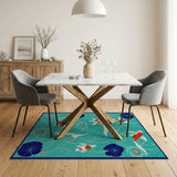 Teal Koi Fish and Lotus Area Rug