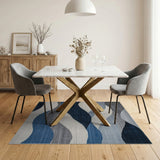 Blue and Teal Geometric Modern Abstract Blue Wave Geometric Area Rug