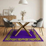 Purple Area Rug with Ornate Gold Floral Border