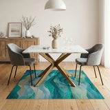 Teal Blue Layered Ocean Waves Abstract Rug