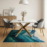 Teal Mountain Valley Landscape Area Rug