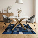 ODIKA Modern Blue Geometric Washable Area Rug, Low Pile & Non-Slip
