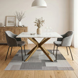 Neutral Grey Beige Geometric Block Rug