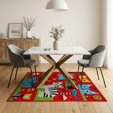 Playful Cartoon Cats Llama Elephant Red Kids Rug