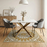 Ornate Gold Mandala Cream Area Rug