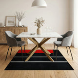 Bold Red Stripe Black Geometric Area Rug