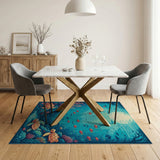 Moonlit Sea Turtle Reef Blue Teal Area Rug