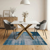 Distressed Blue White Abstract Area Rug
