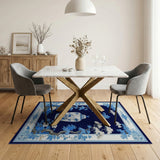 ODIKA Chinoiserie Ginger Jar Blue and White Washable Area Rug - Low Pile Non-Slip