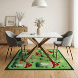 Kids Cartoon Green Whimsical Mushroom Meadow Area Rug
