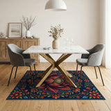 Ornate Red Lotus Mandala Area Rug