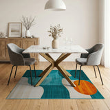 Teal Abstract Geometric Area Rug with Orange Sun