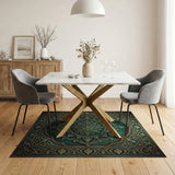 Teal Lotus Mandala Persian Area Rug