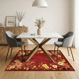 Red Vintage Floral Gold Area Rug