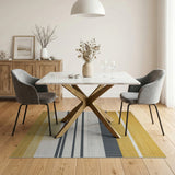 Gold Grey Geometric Striped Area Rug