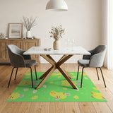 Cute Cartoon Chicks Bunnies Green Area Rug