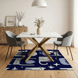 Whimsical Cats Stars Navy Kids Rug